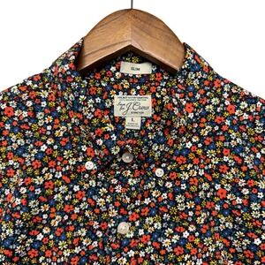 J.Crew Secret Wash Shirt Mens L Multicolor Ditsy Floral Slim Fit Short Sleeve